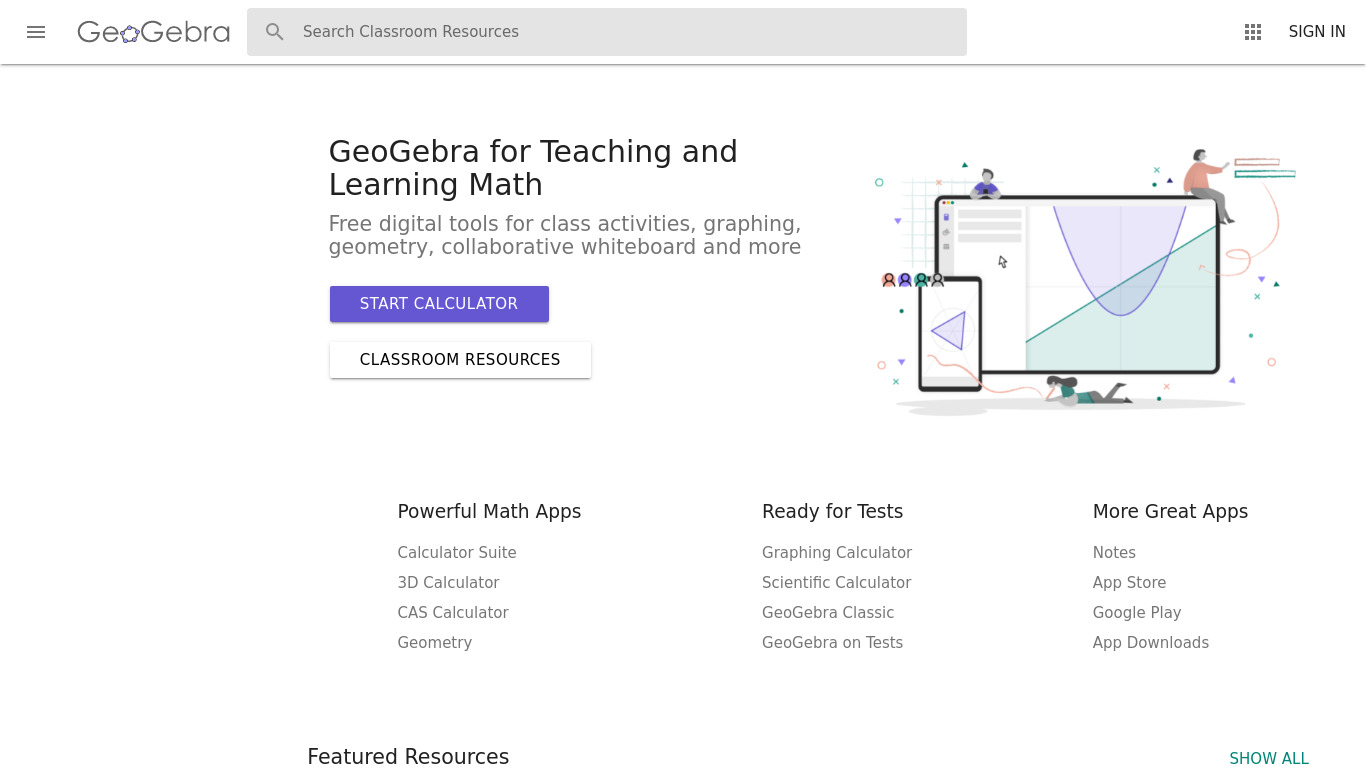 GeoGebra Landing page