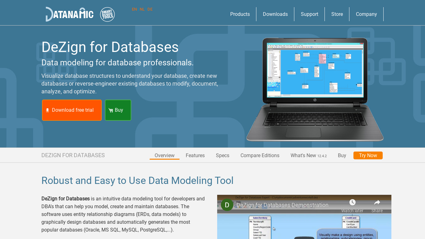 DeZign for Databases Landing page