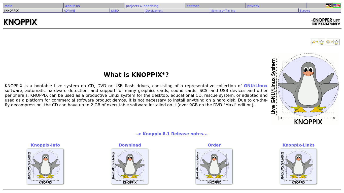 Knoppix Landing page