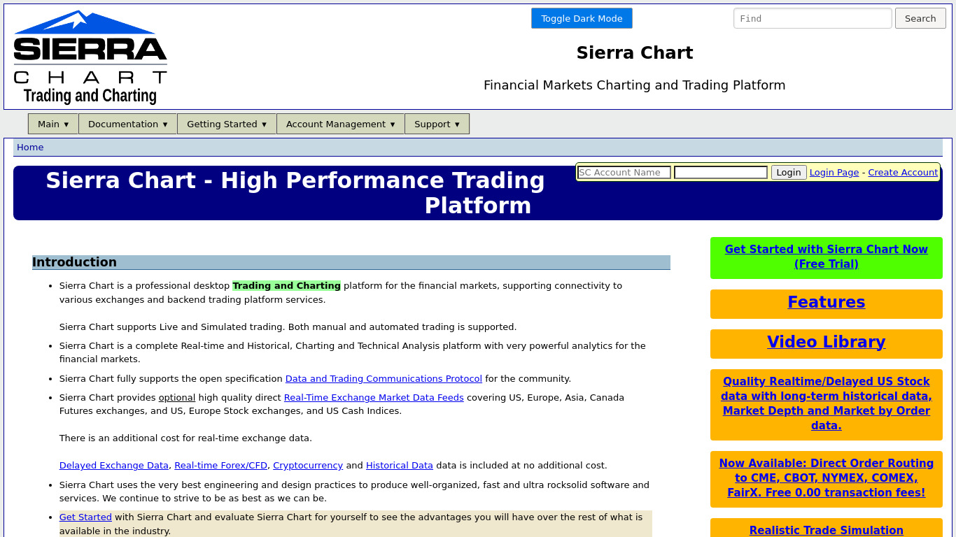 Sierra Chart Landing page
