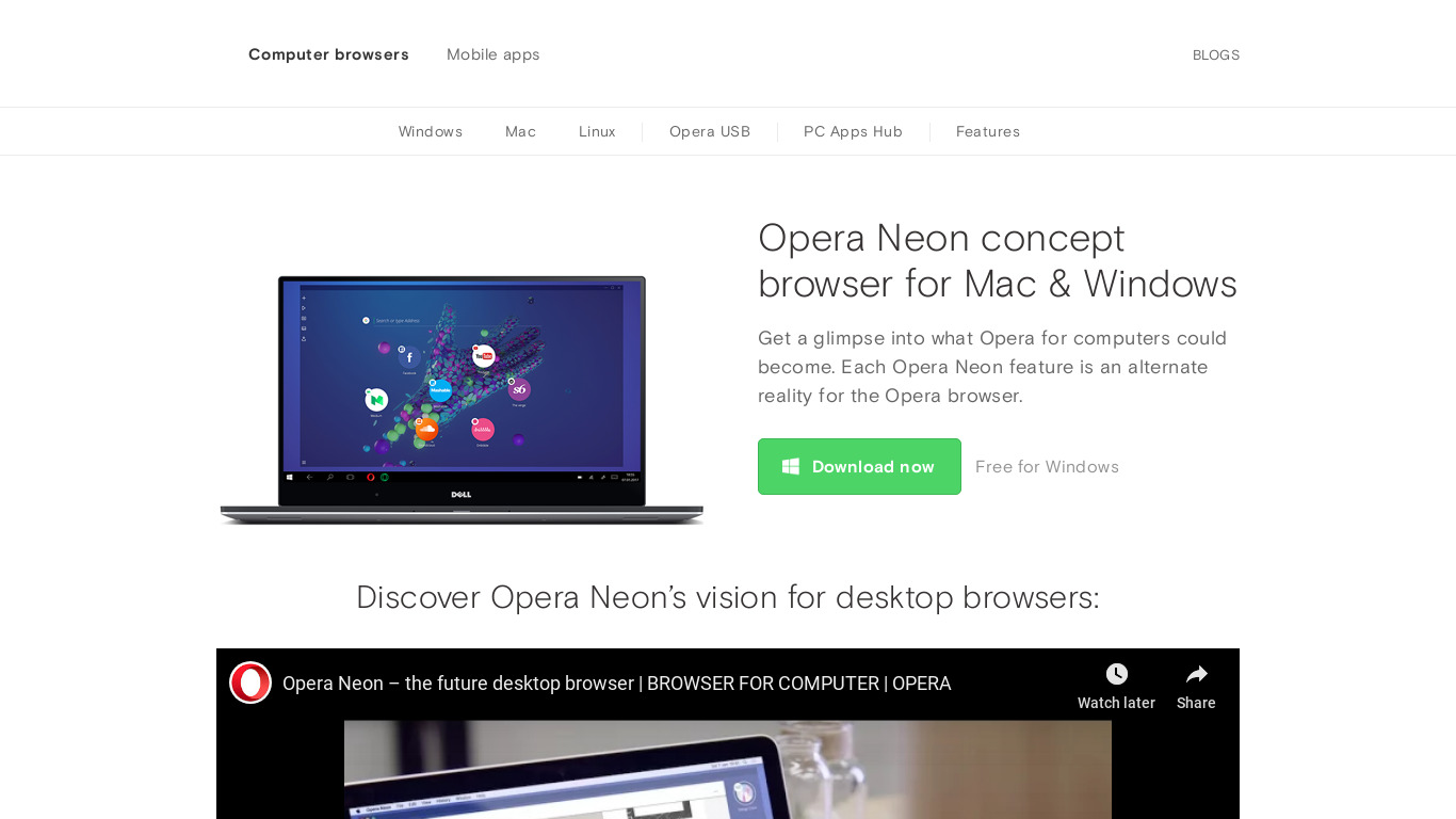 Opera Neon Landing page