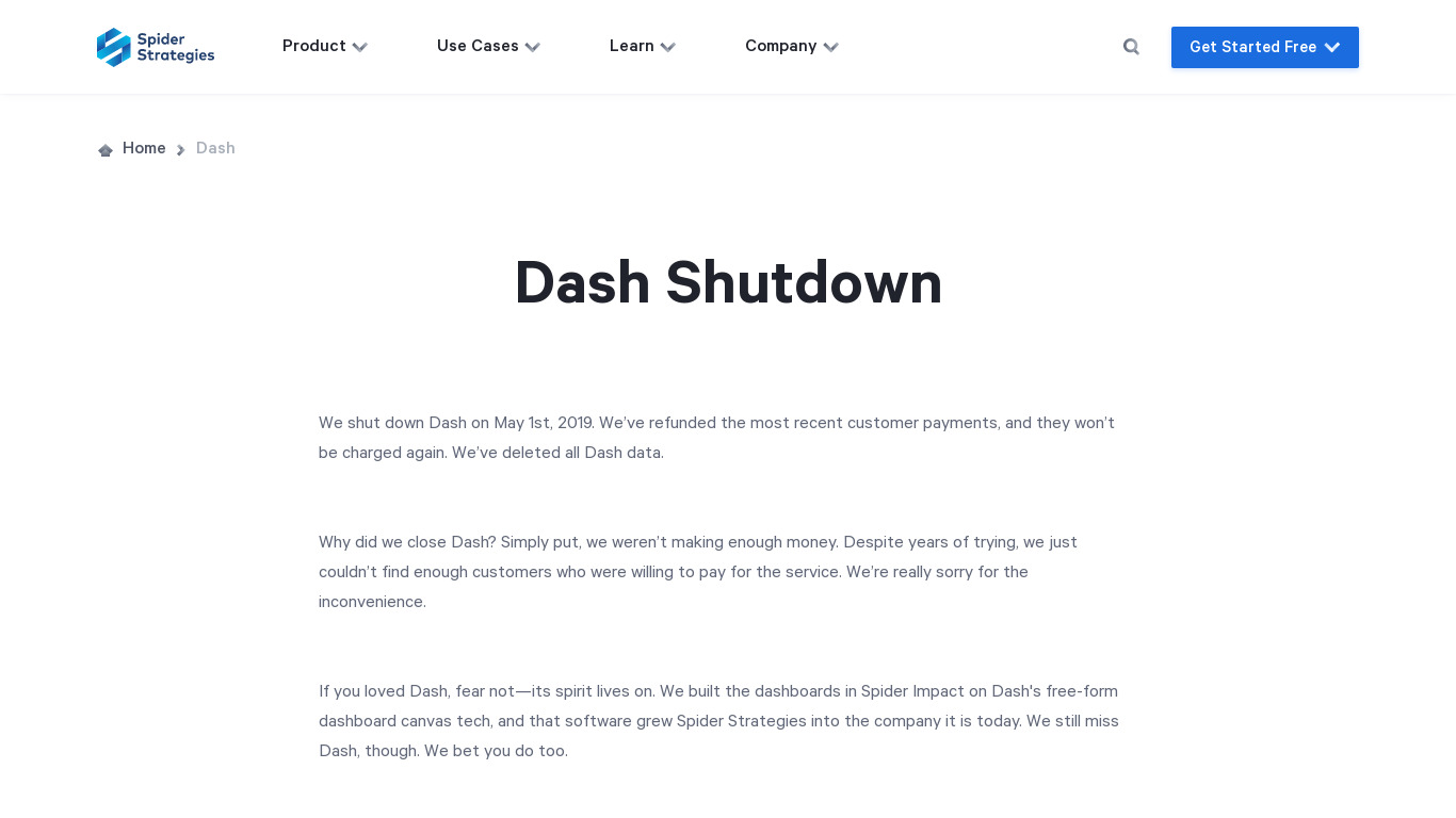 Dash Dashboards Landing page
