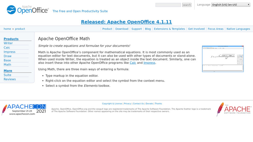 Apache OpenOffice Math Landing Page