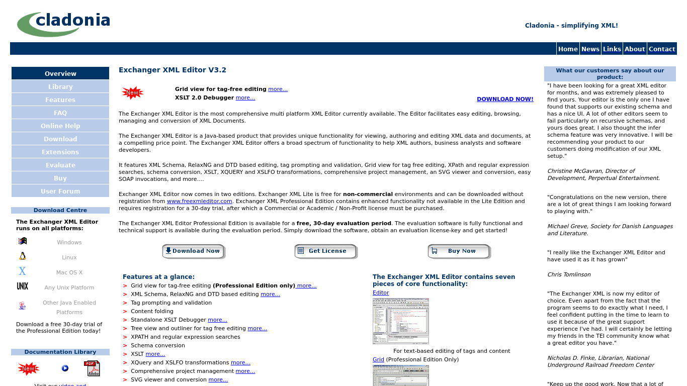 Exchanger XML editor Landing page