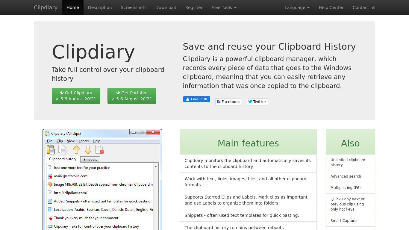 Clipdiary Landing page