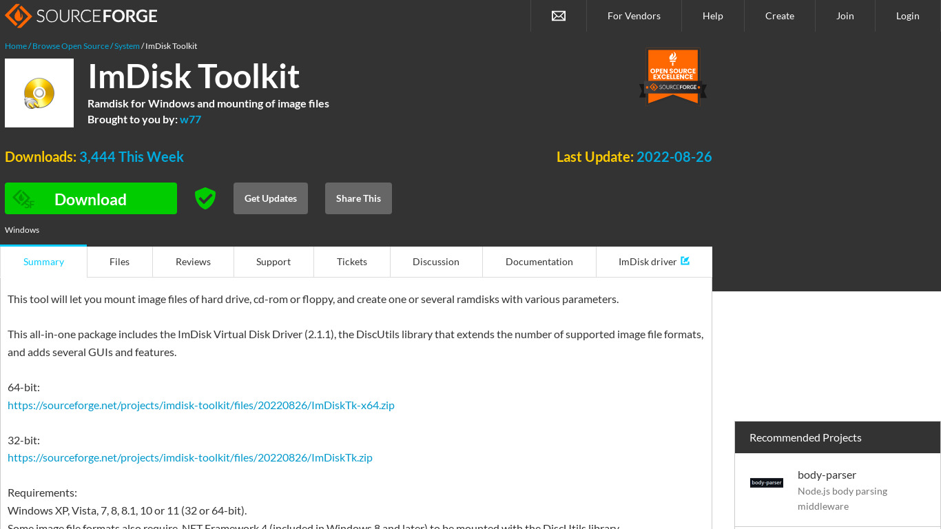 ImDisk Toolkit Landing page