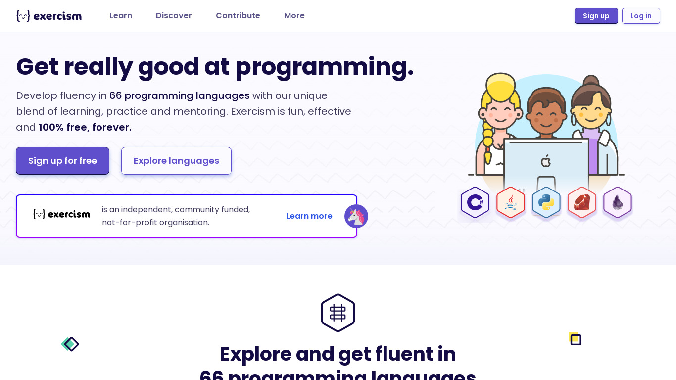 Exercism.io Landing page