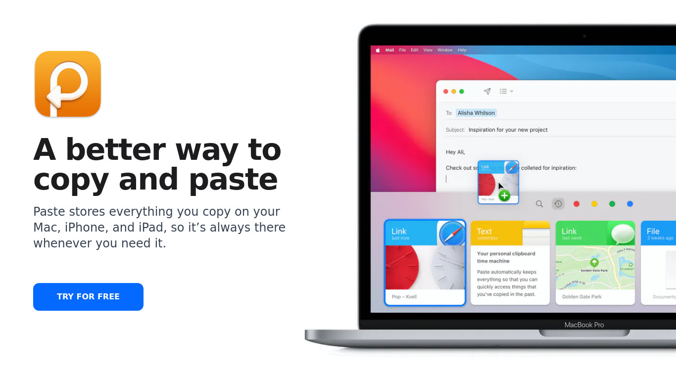 Paste App Landing page