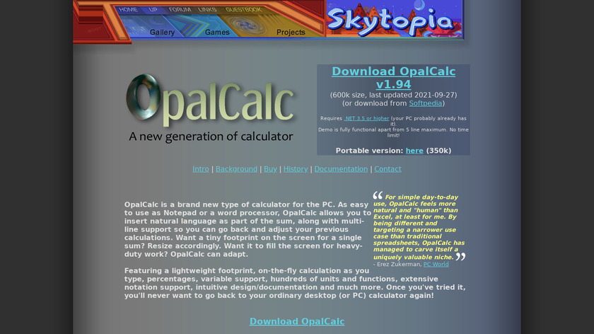 OpalCalc Landing Page