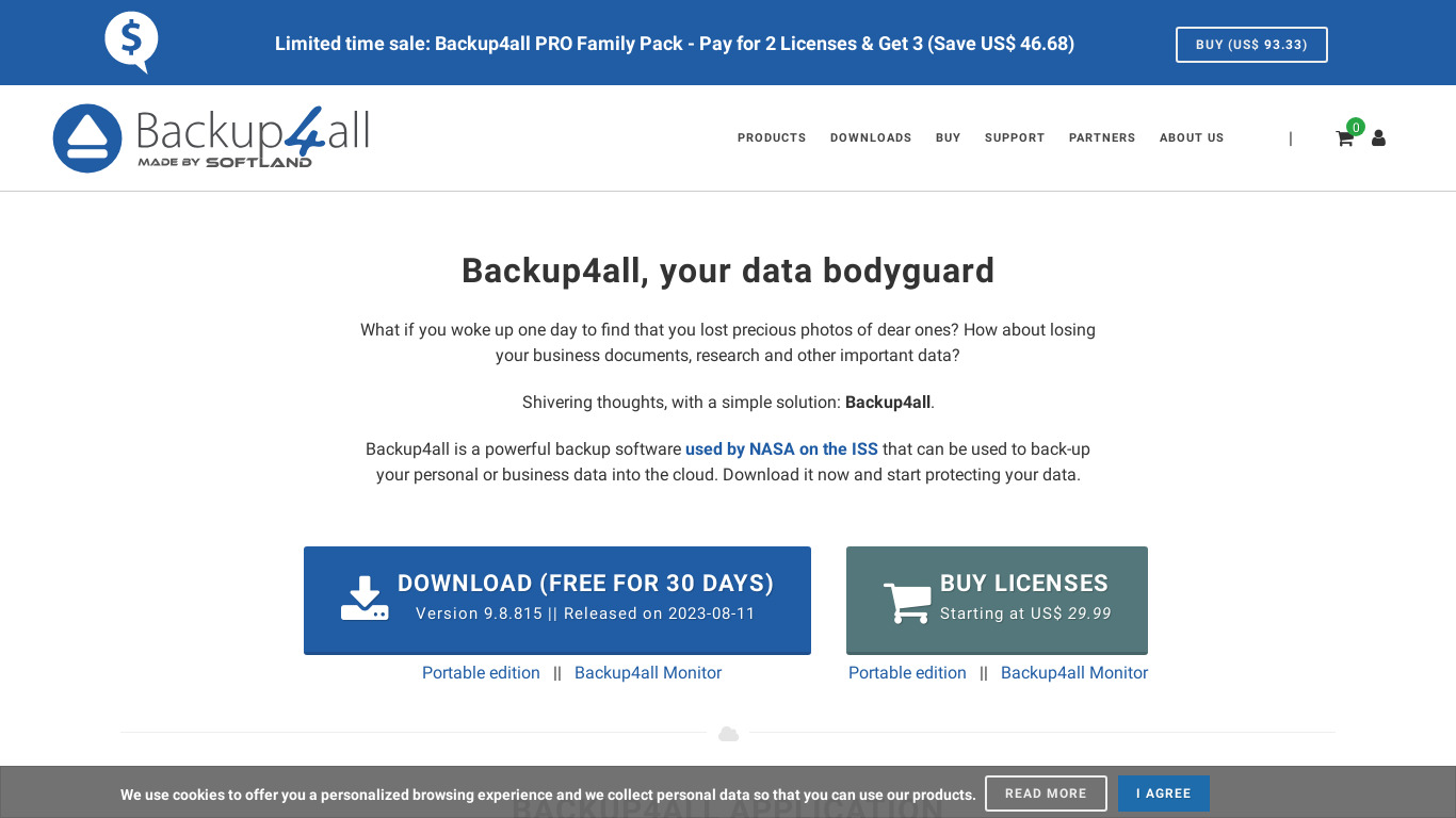 Backup4all Landing page