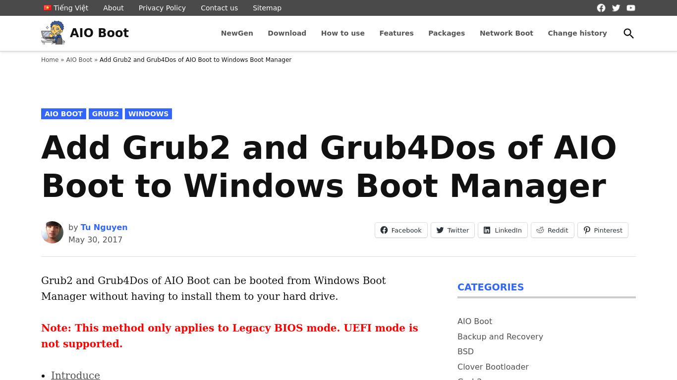 AIO Boot Landing page