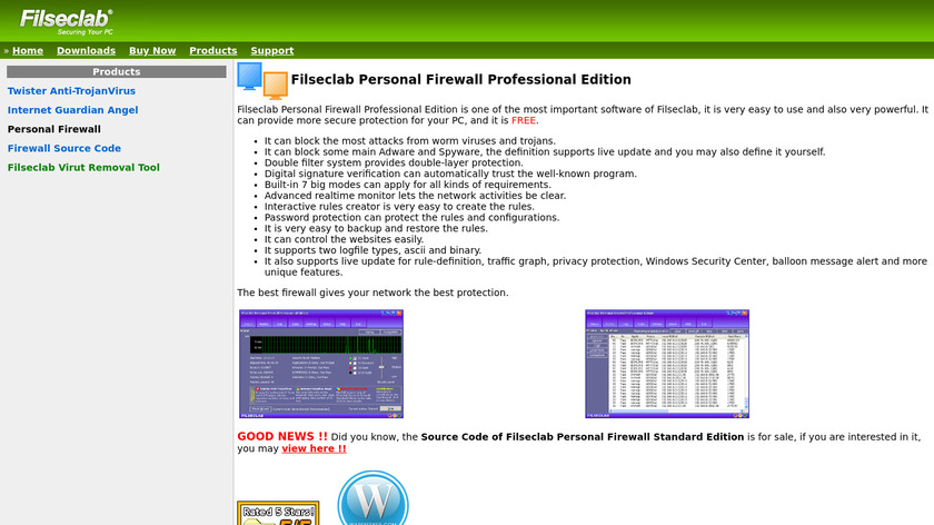 Filseclab Personal Firewall Landing Page