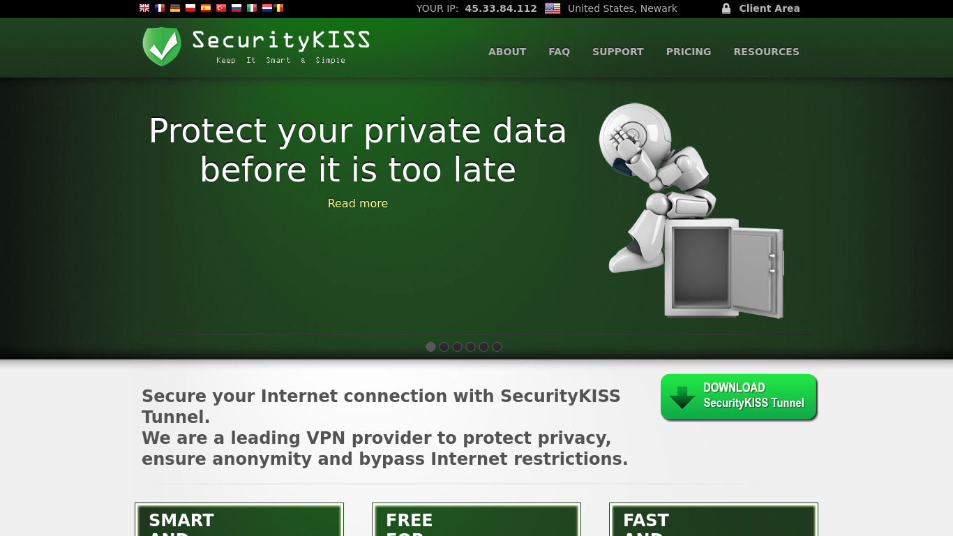 SecurityKISS Tunnel Landing page