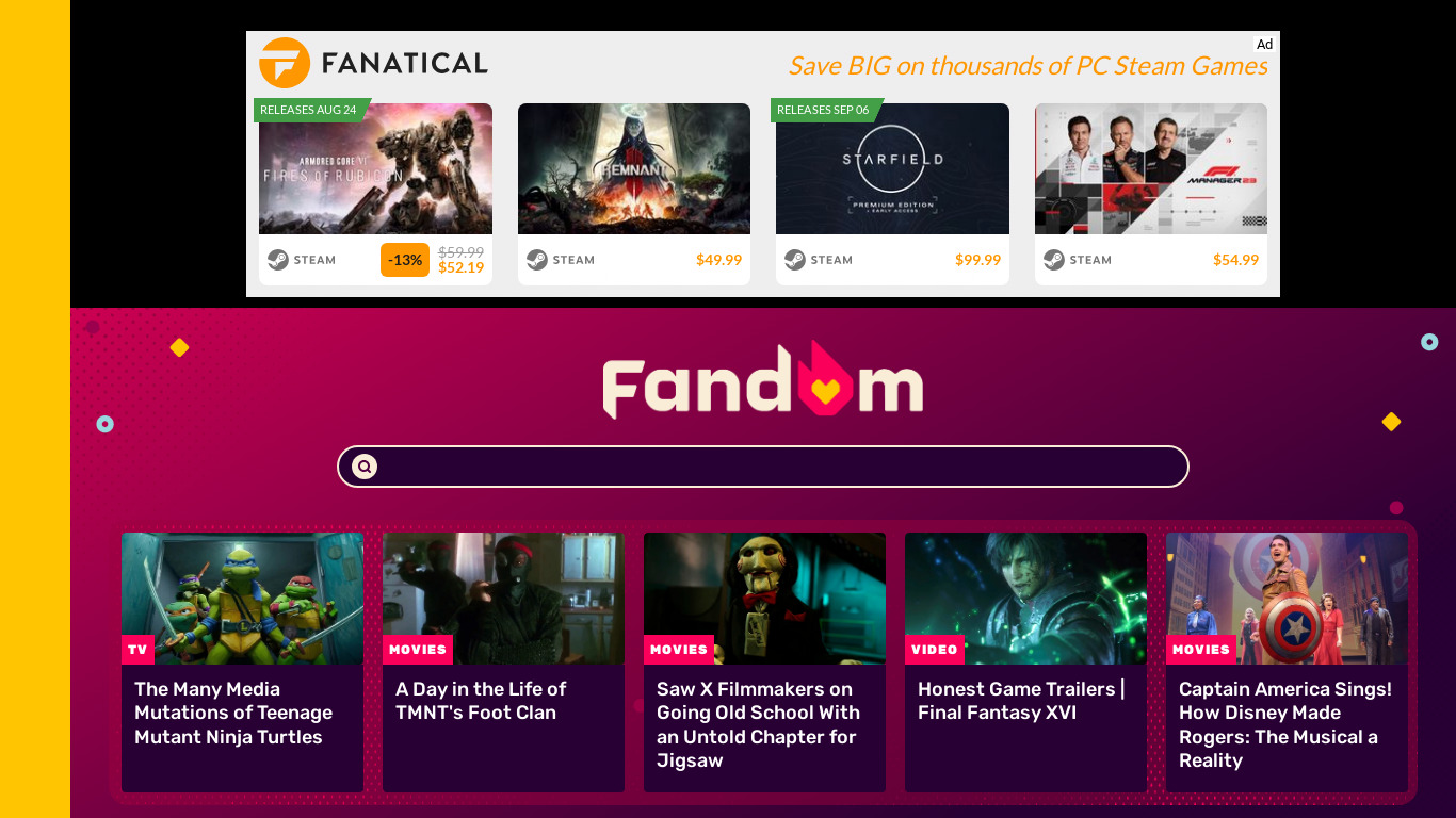 Fandom Landing page