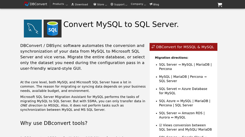 DBConvert MySQL to SQL Server Landing Page