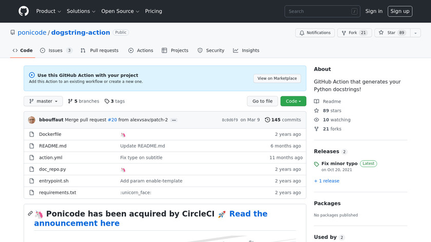 Ponicode Dogstring - Documentation tool Landing Page