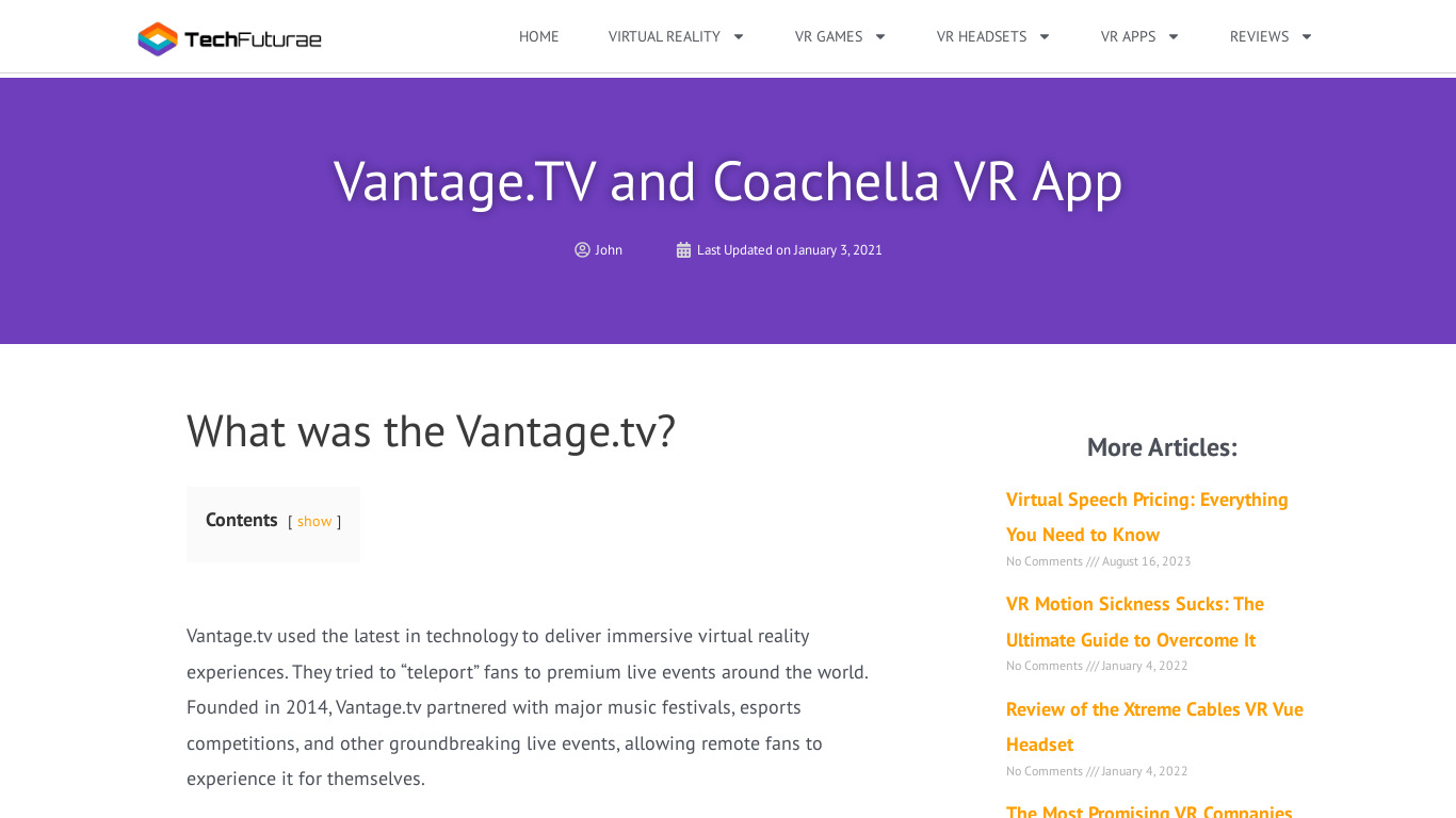 Coachella VR Landing page