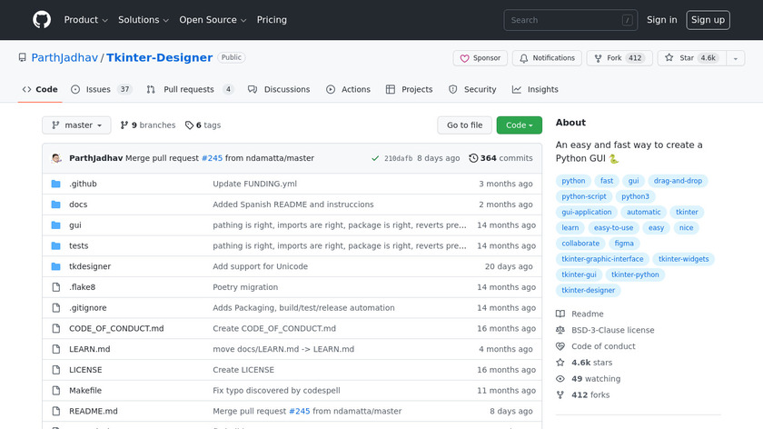 Tkinter Designer Landing Page