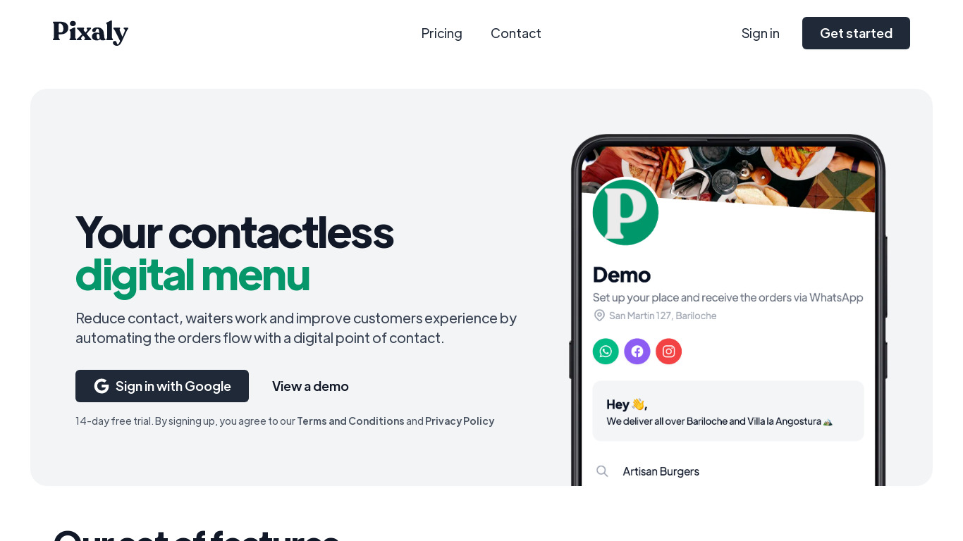 Pixaly Landing page