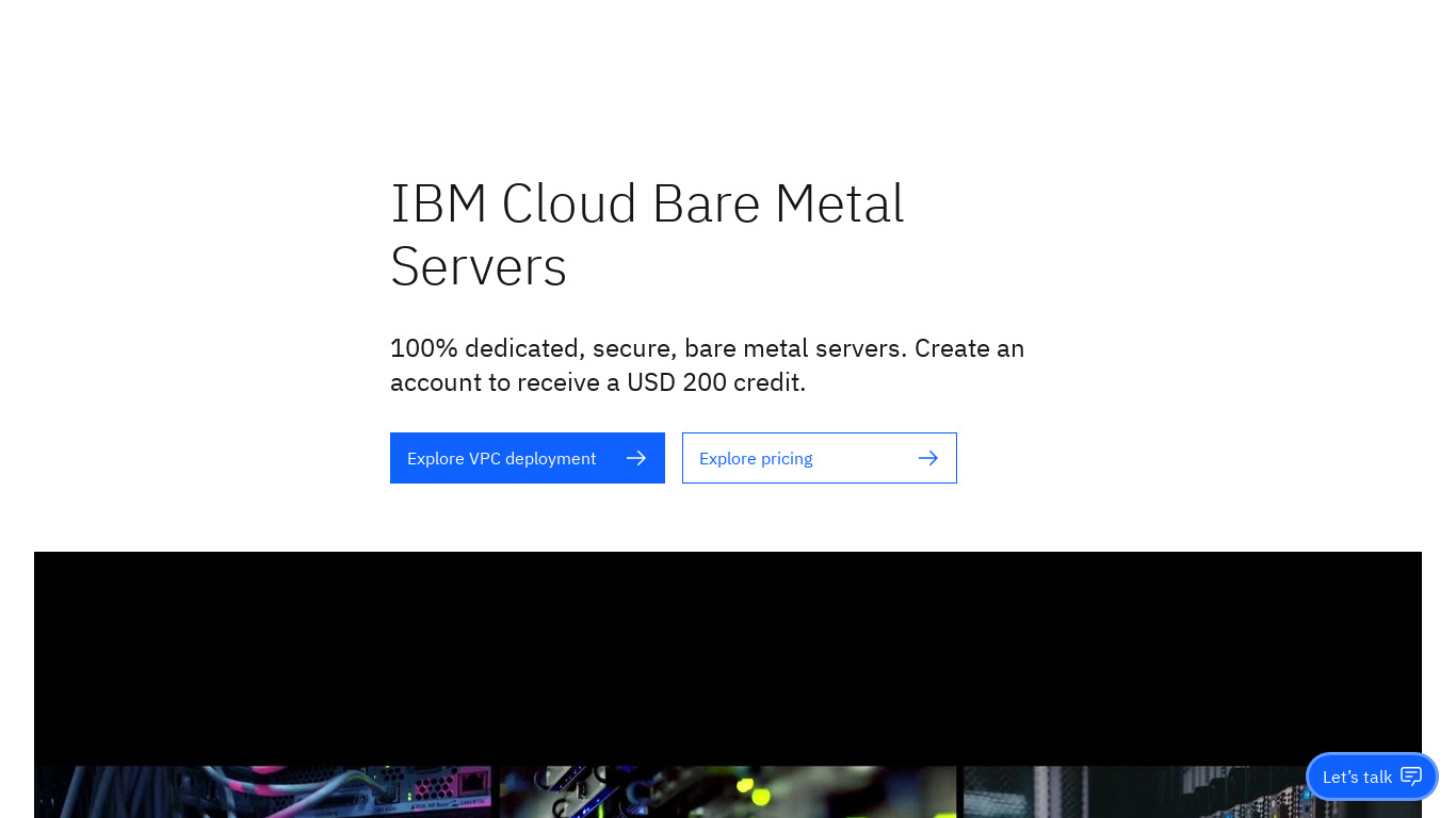 IBM Cloud Bare Metal Servers Landing page