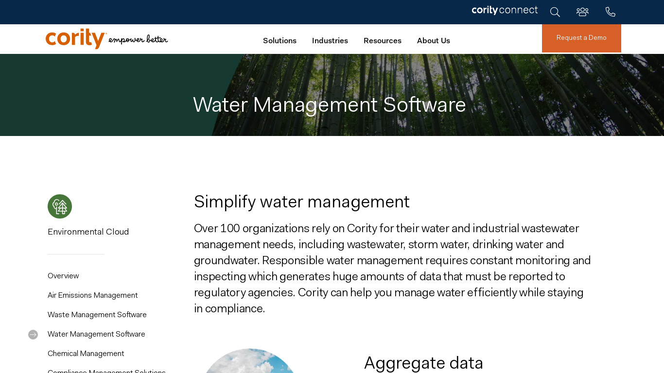 Cority Water Management Software Landing page