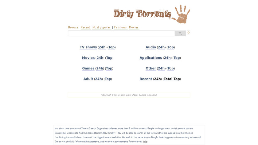 DirtyTorrents Landing Page