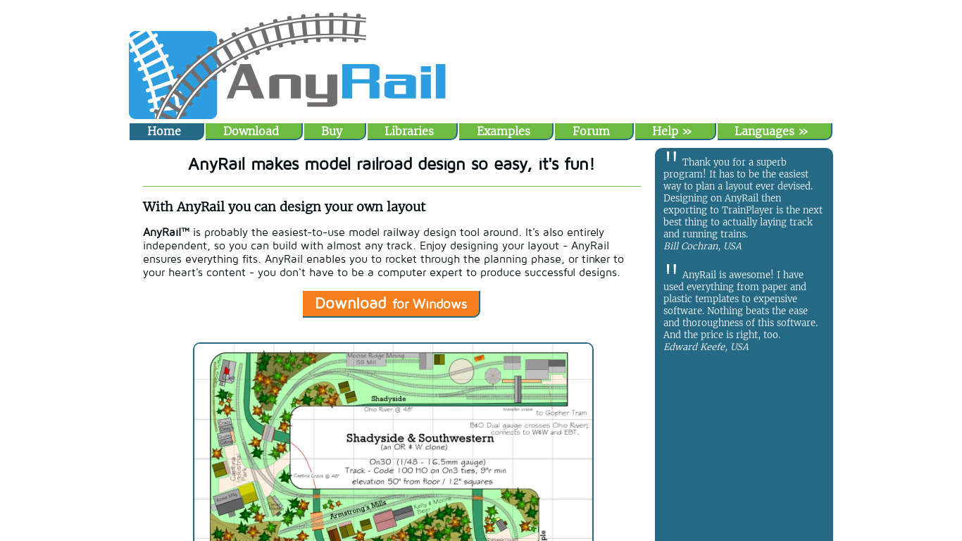 AnyRail Landing page