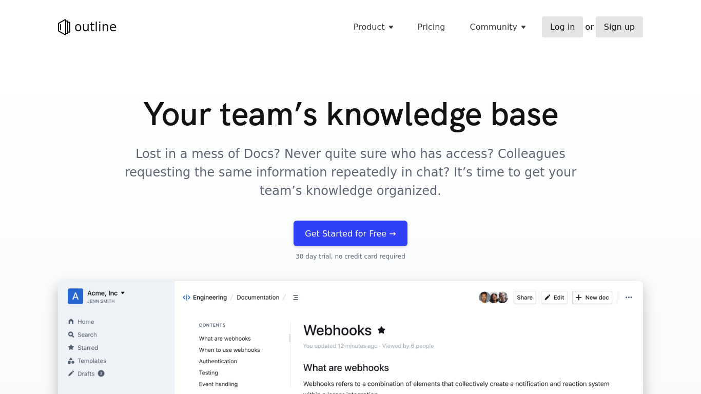 Outline Wiki Landing page