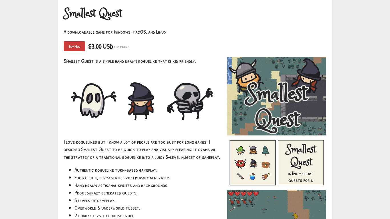 Smallest Quest Landing page