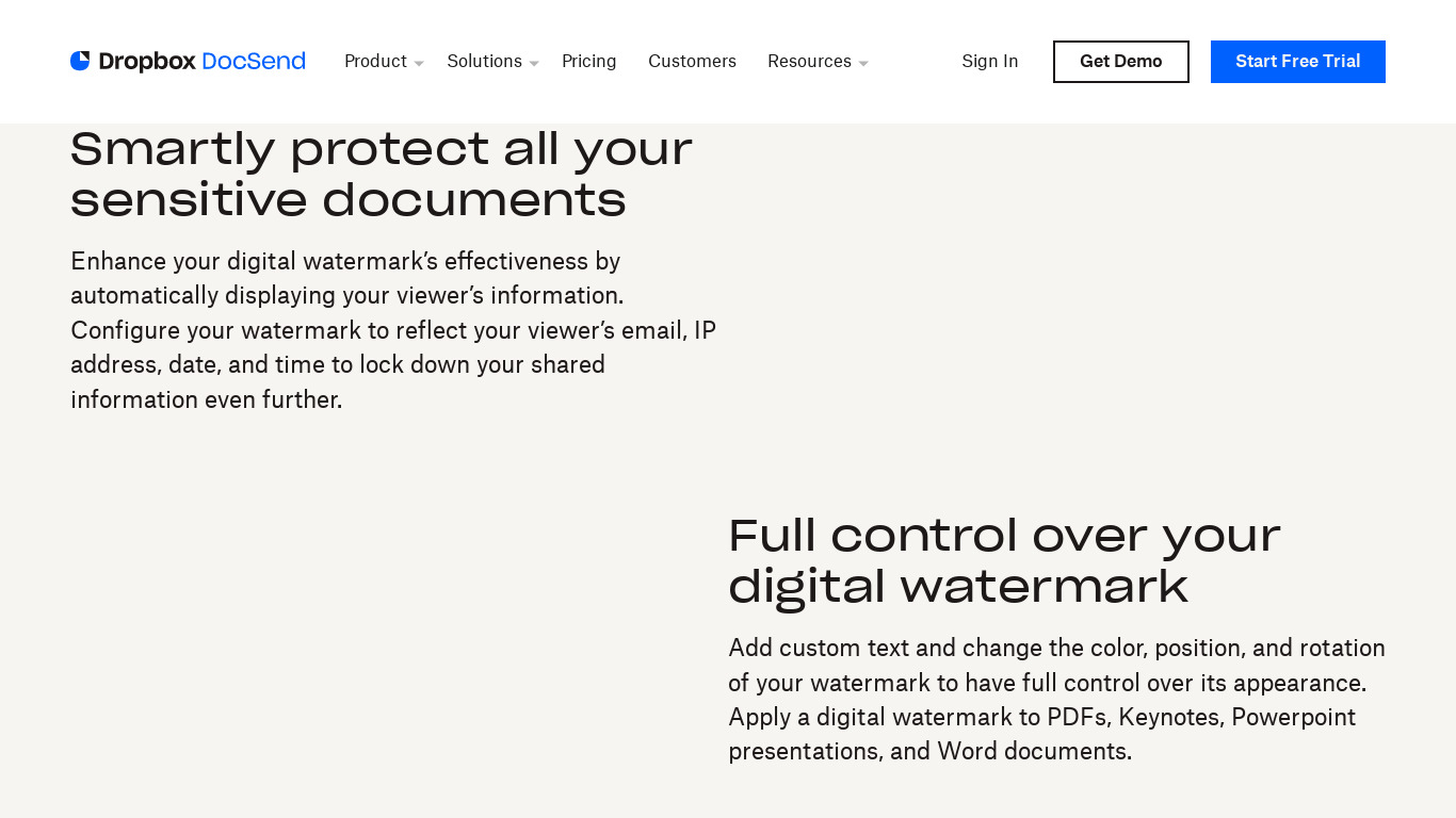 Dynamic Watermarking by DocSend Landing page