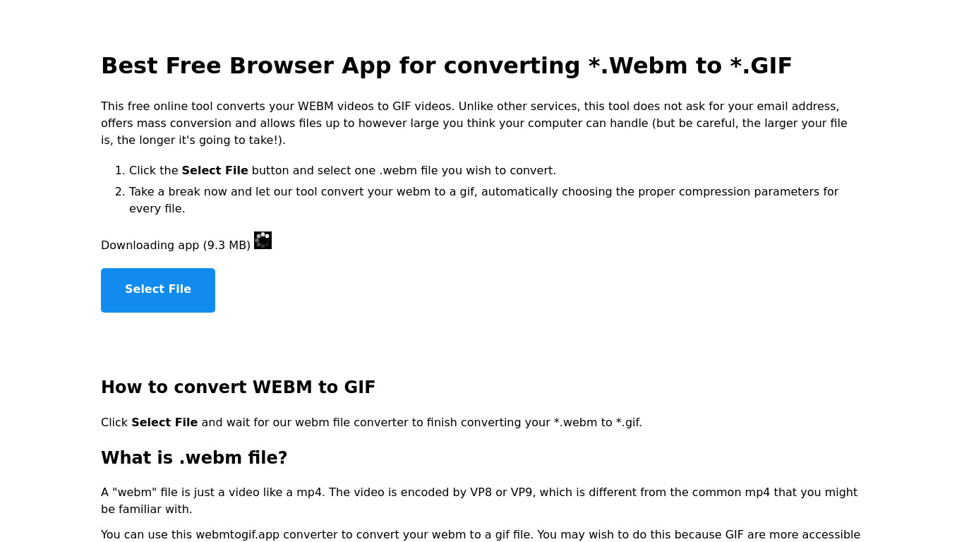 WEBMToGIF.app Landing page