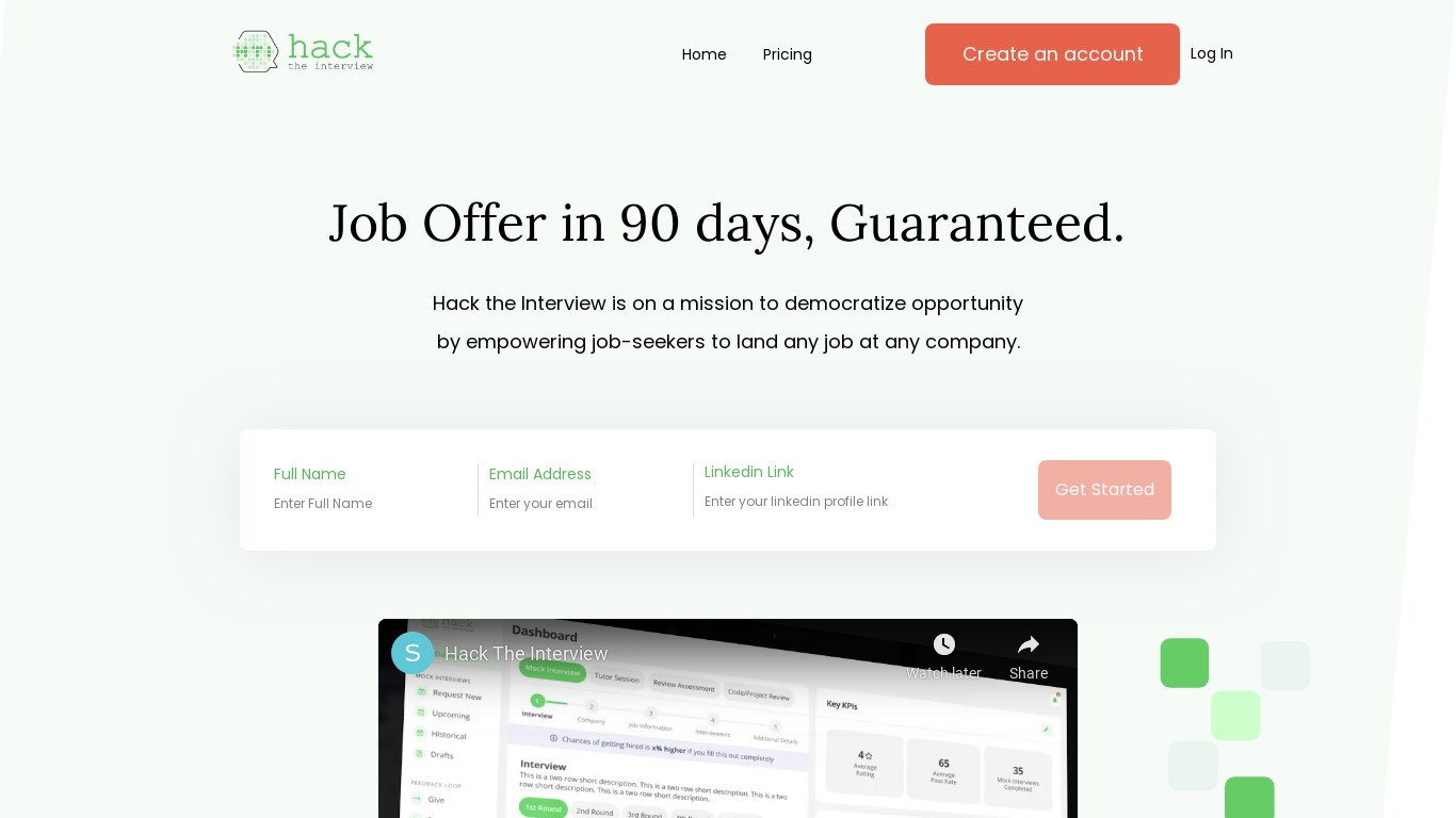 Hack The Interview Landing page