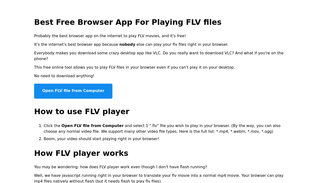 FLVPlayer.app Landing page