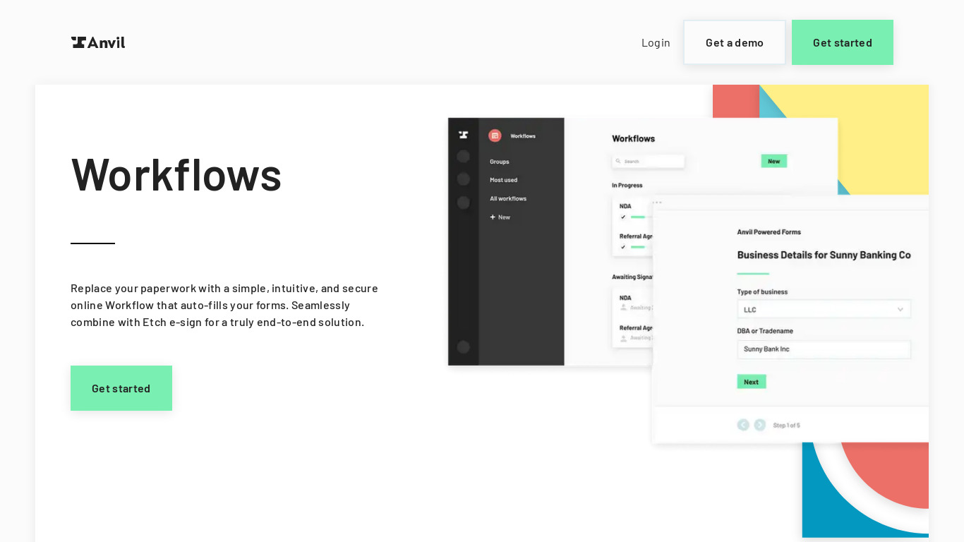 Workflows by Anvil Landing page