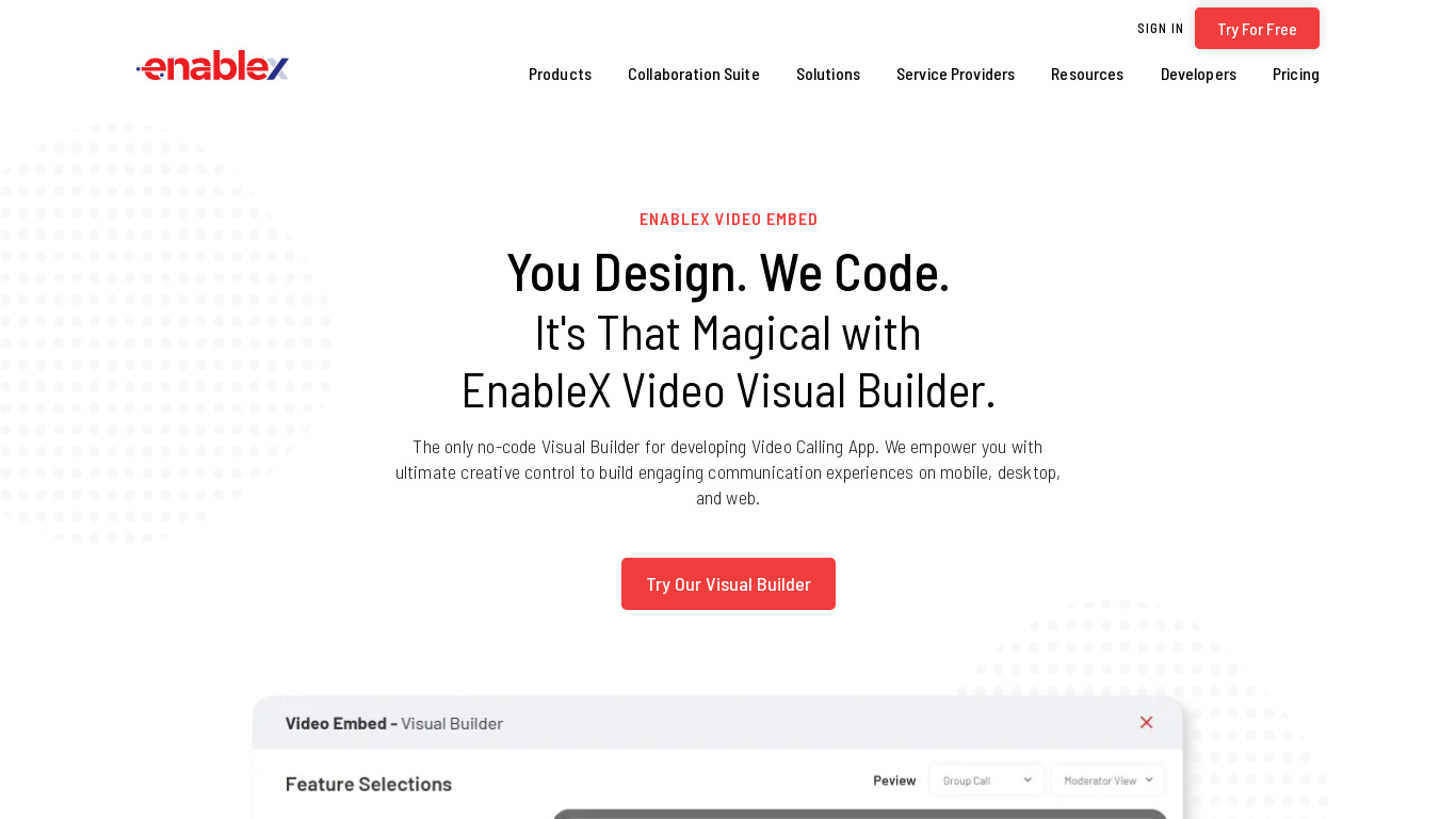 EnableX Video Visual Builder Landing page