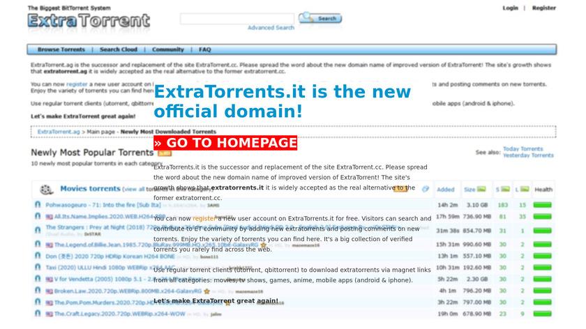 ExtraTorrents Landing Page
