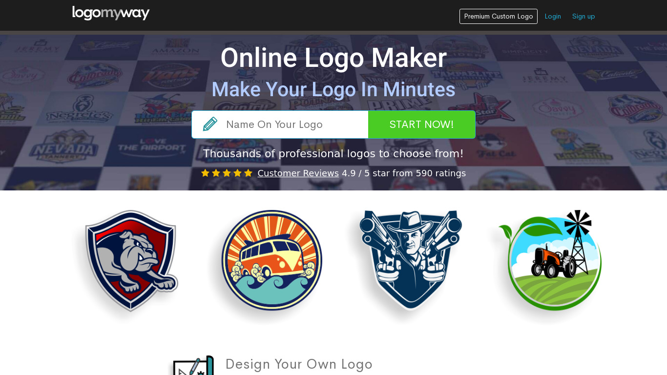 LogoMyWay Online Logo Maker Landing page