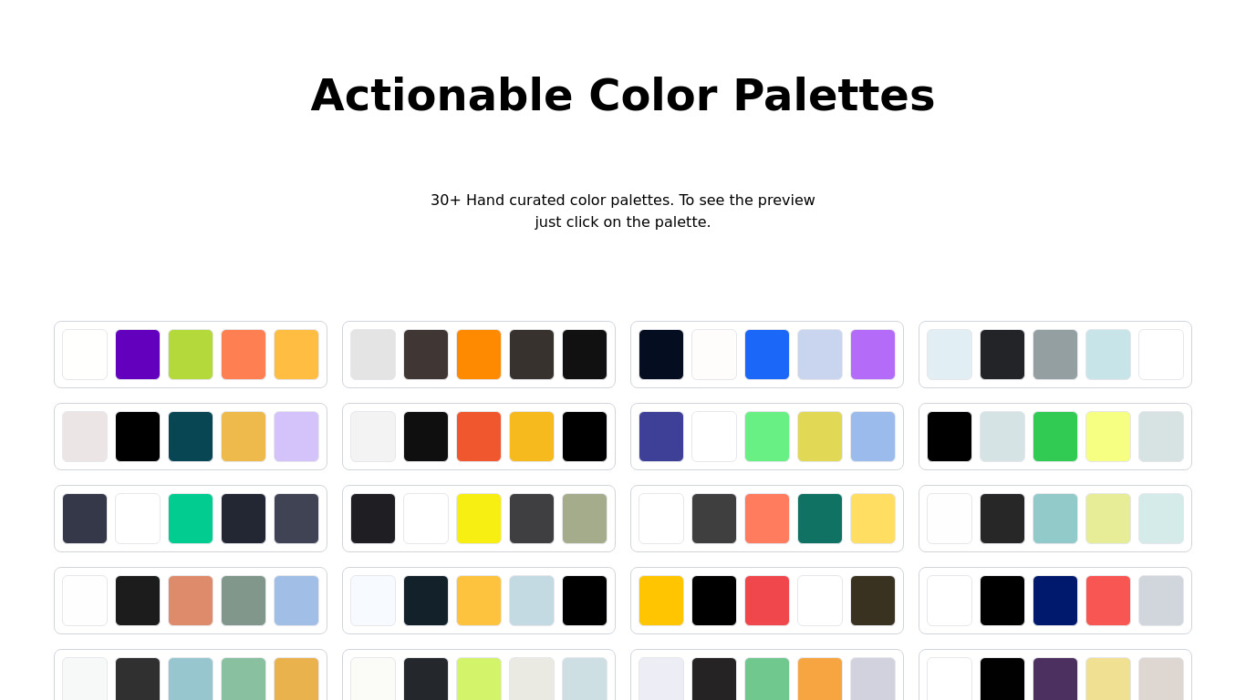 Actionable Color Palettes Landing page