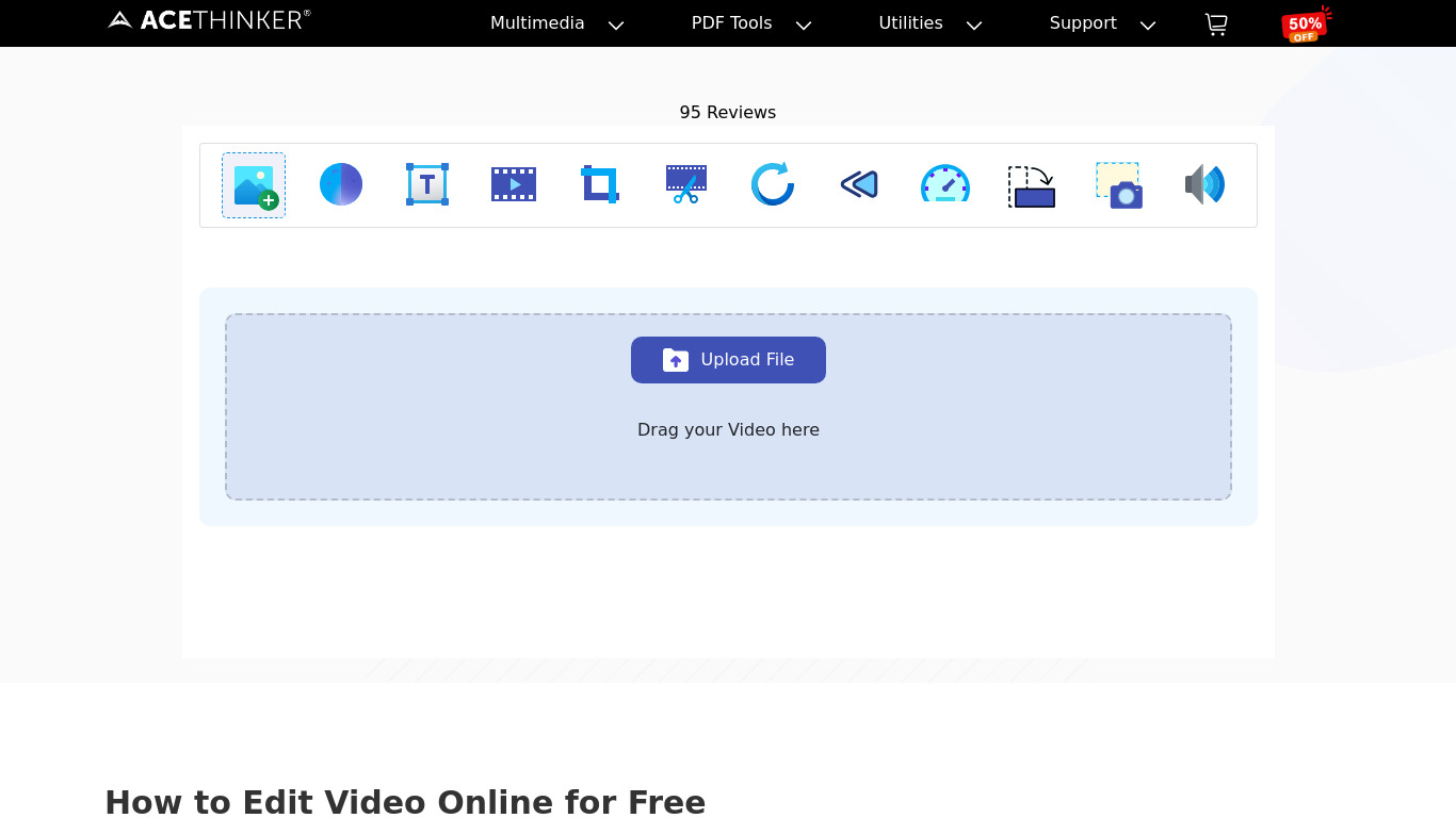 AceThinker Free Online Video Editor Landing page