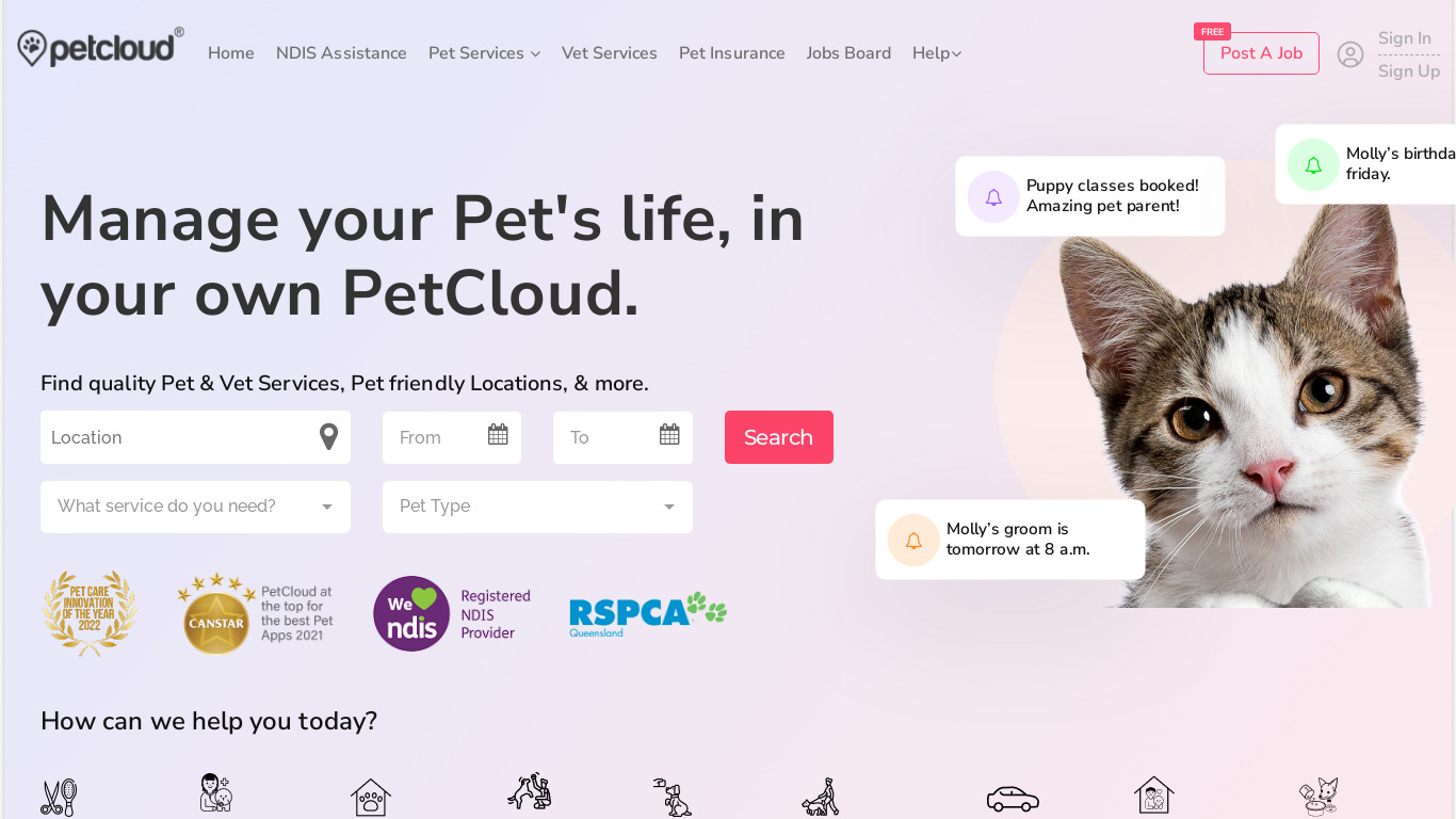 PetCloud Website Landing page