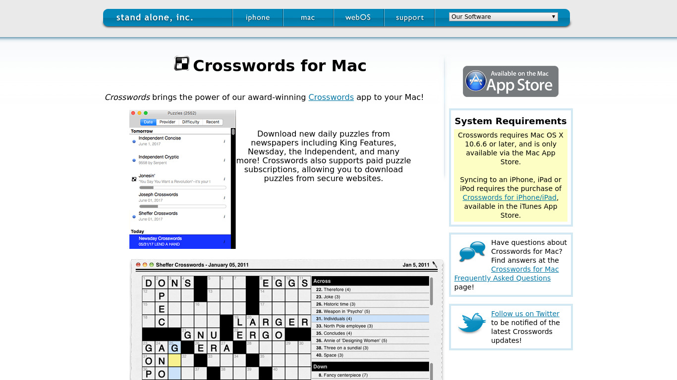 Crosswords Landing page