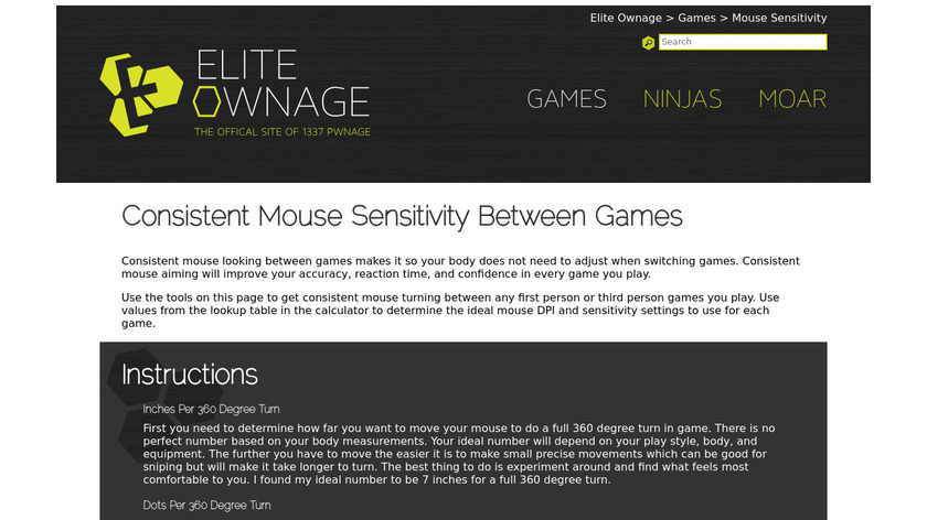 Elite Ownage’s Sensitivity Calculator Landing Page