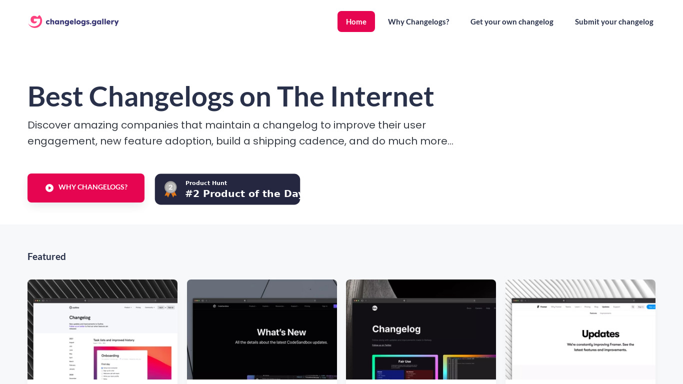 Changelogs.gallery Landing page