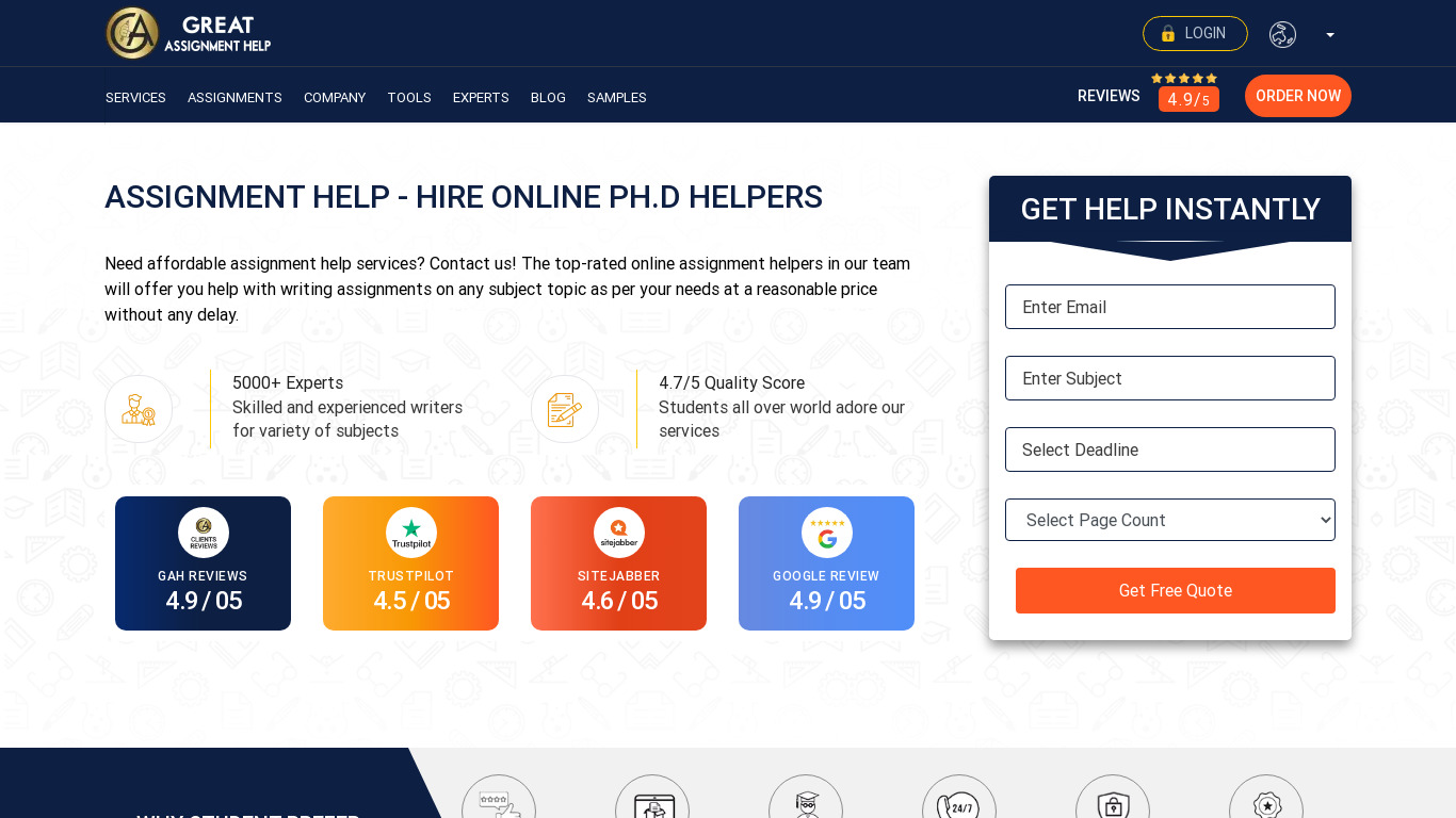 Great Assignment Help Landing page