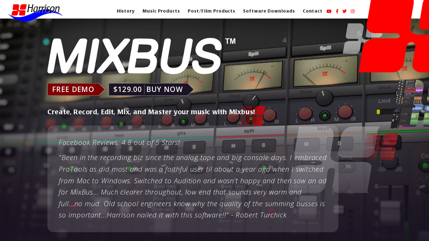 Harrison Consoles Mixbus Landing page