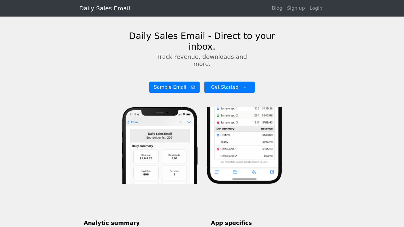 Daily Sales Email Landing page