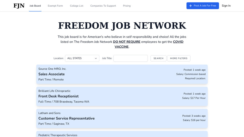 Freedom Job Market Landing Page