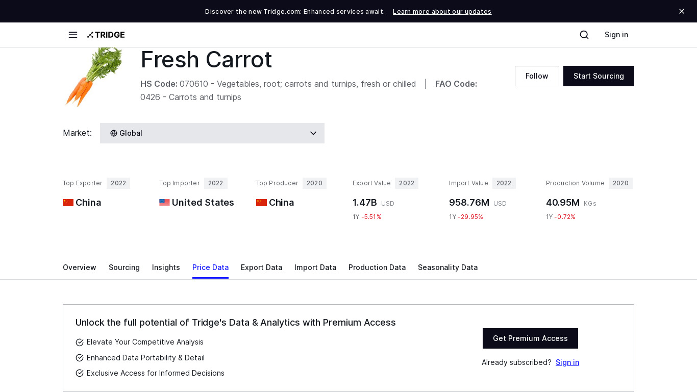 Carrot Price Landing page