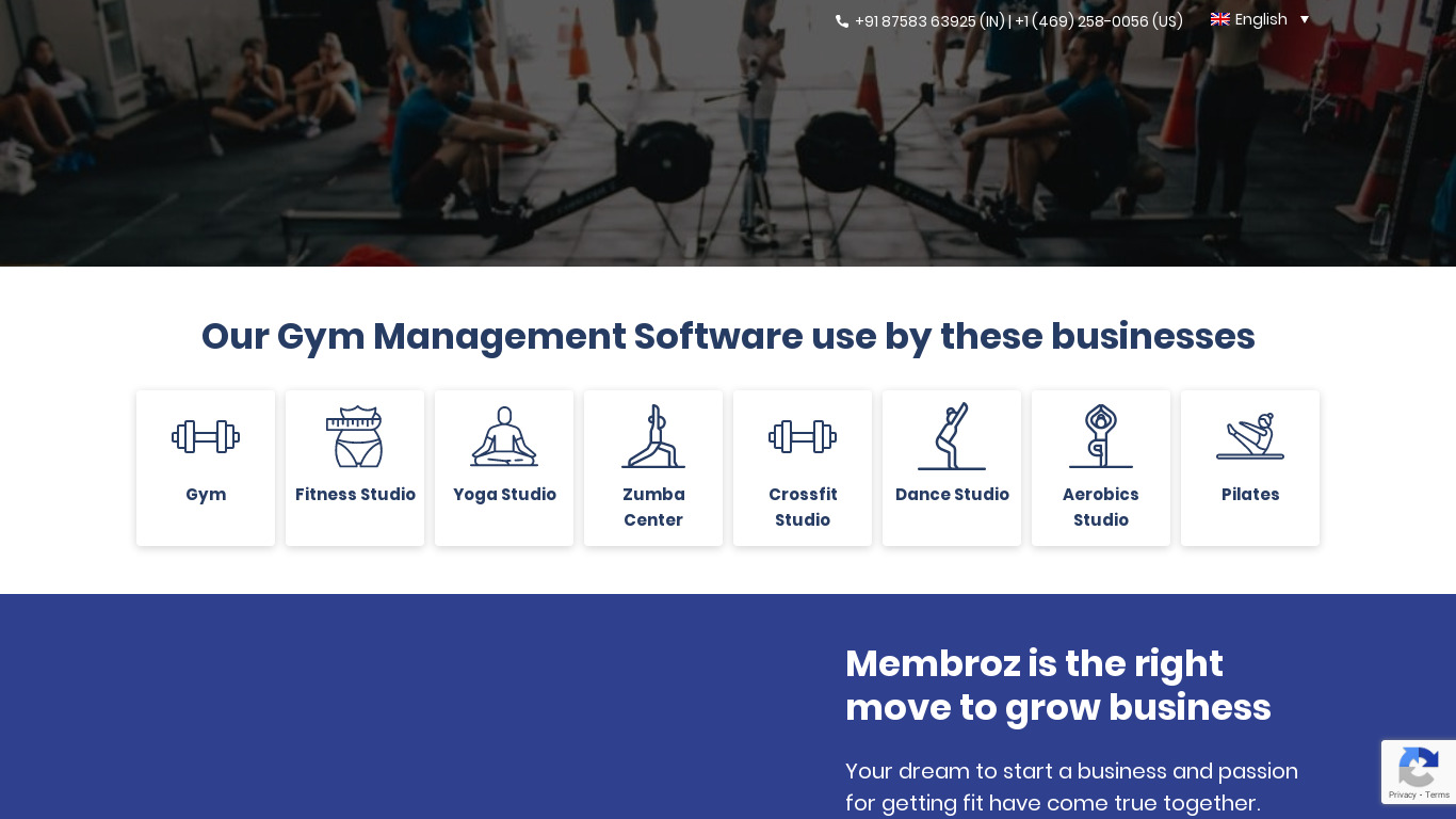 Membroz Gym Management Landing page