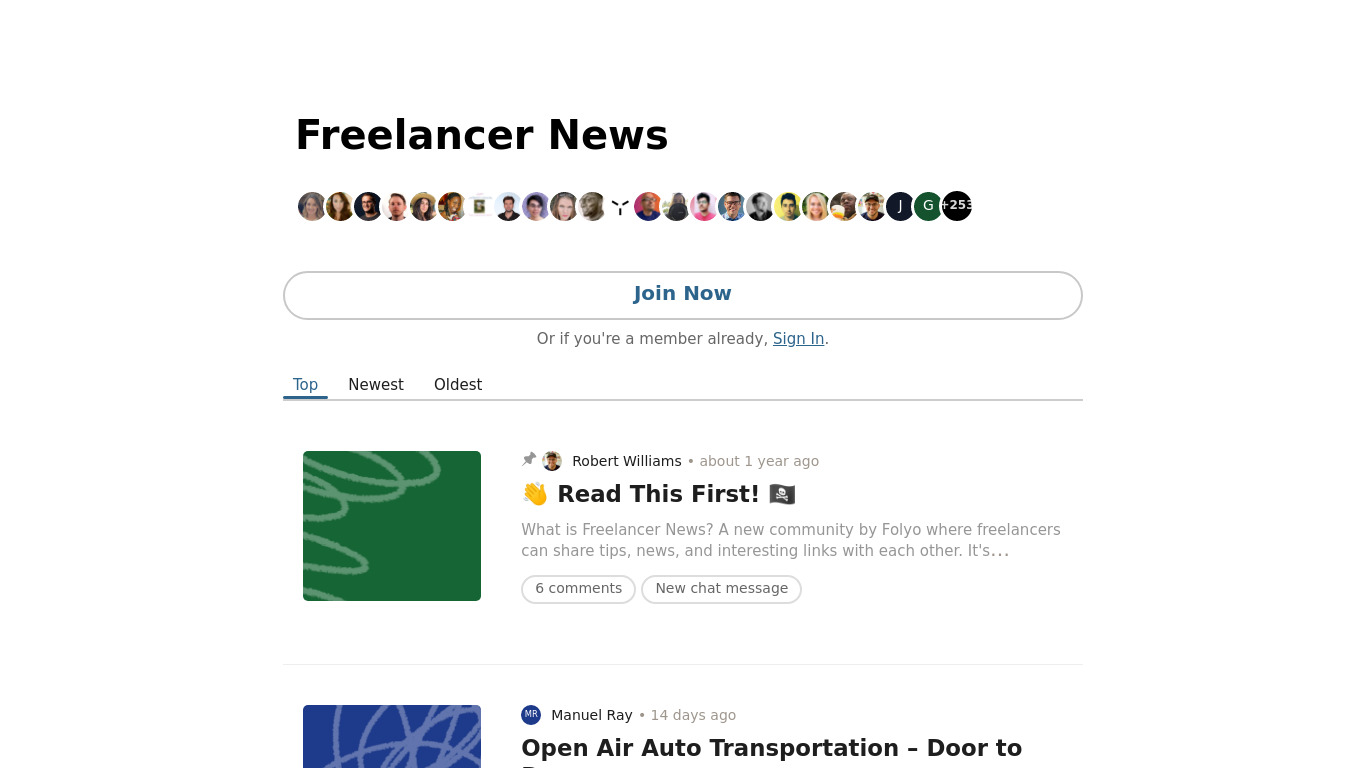 Freelancer News Landing page